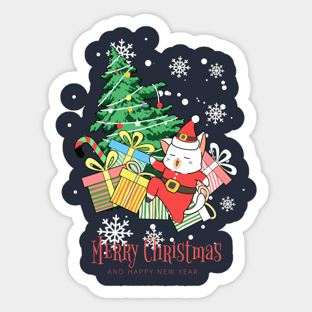 Cool Santa Cat - Happy Christmas and a happy new year! - Available in stickers, clothing, etc Sticker by Crazy Collective